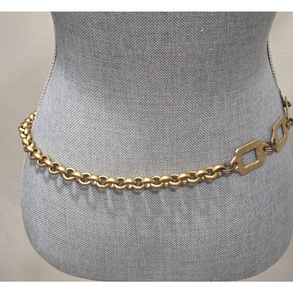 Vintage Antiqued Gold Chain Belt Geometric Link Adjustable Artisan Statement